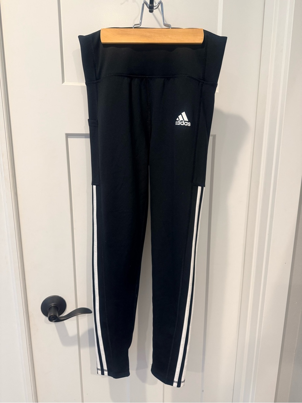 adidas Black Leggings with White Side Stripes